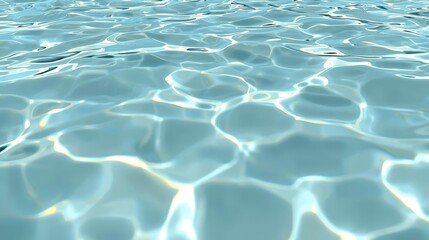 Fototapeta premium Serene light blue water surface with soft ripples and glowing sunlight caustics. Calm pool or sea texture, abstract aqua background. Perfect for summer, wellness, spa and travel design concepts.