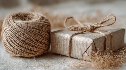 Obraz premium Rustic gift wrapping with twine and natural materials for special occasions
