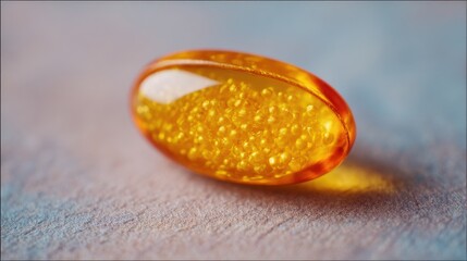 A small orange pill with a white center sits on a table