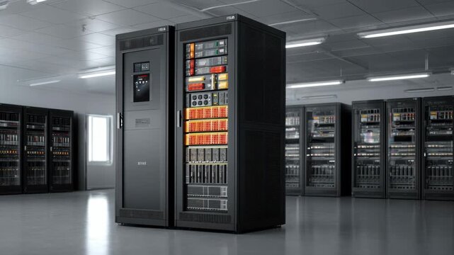 Scene featuring a hot aisle server rack configuration with visible ventilation and strategic equipment placement to optimize heat dissipation.