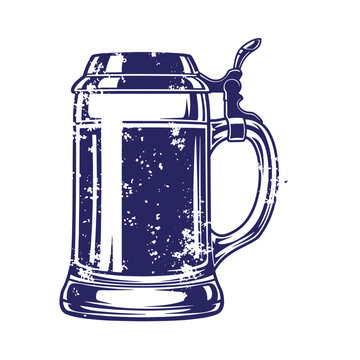 Grunge texture Distressed illustration of a beer stein with a handle on a white background  a vintage style drawing of a beer mug Vintage Style