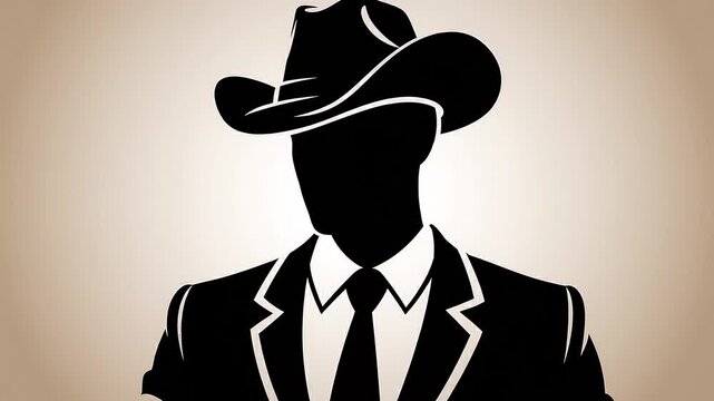 Cowboy businessman silhouette in suit and hat minimalist vector portrait