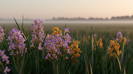 Blooming fields vertical scene in soft light