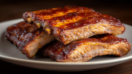 Smoked ribs food presentation with soft light