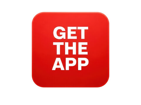A red square with white text that says get the app