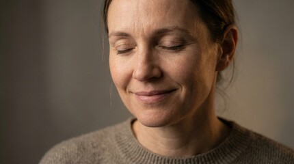 Naklejka premium Peaceful woman with calm expression representing emotional balance and inner peace