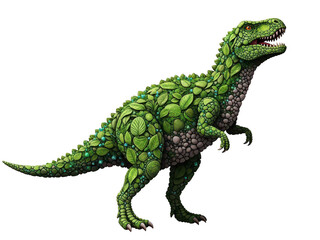 Obraz premium A green pixelated dinosaur with an open mouth