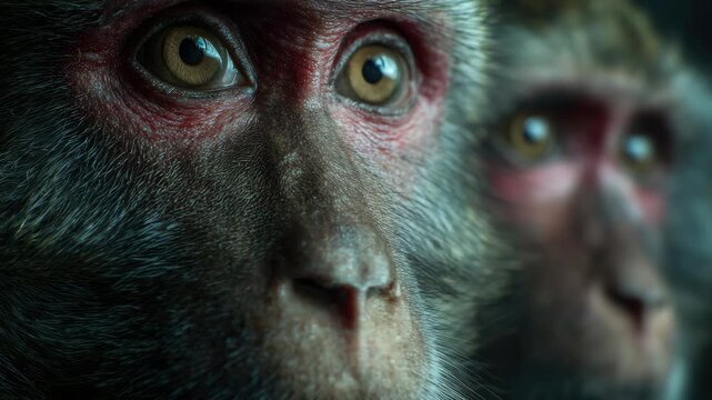 Two monkeys looking at the camera