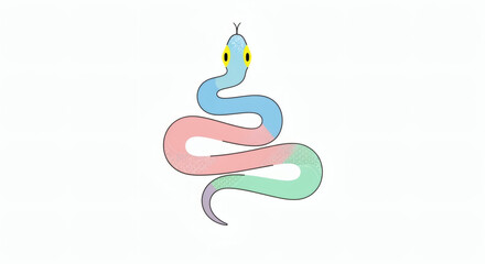 Fototapeta premium Colorful cartoon snake with yellow eyes on a white background 