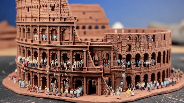Little people move around the Colosseum as the sun rises and sets in timelapse showing day and night in this historic place