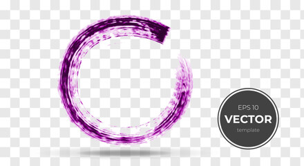 Abstract purple paint stroke in a circular shape on transparent background.