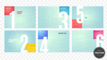 Colorful abstract presentation slides with modern design elements and bold text.