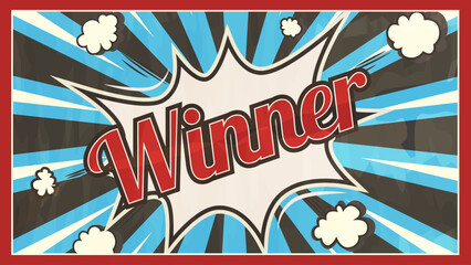 Bold comic-style illustration featuring the word Winner in vibrant colors.