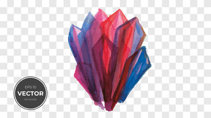 Colorful watercolor crystal illustration with vibrant shades of pink and blue.