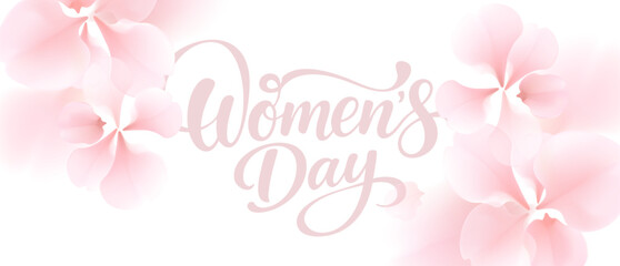 Elegant pink floral design celebrating Women's Day with soft pastel tones.