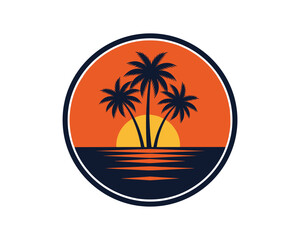 Tropical Palm Trees Silhouette in Scenic Nature Illustration