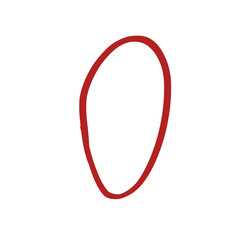 Hand drawn number 0, brick red doodle handwritten zero numeral isolated on transparent background