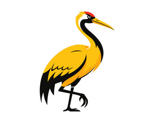 Obraz premium Elegant Yellow Crane Illustration, Nature Art, Vibrant Wildlife, Graphic Design, Stylized Animal, Eye-Catching Visual