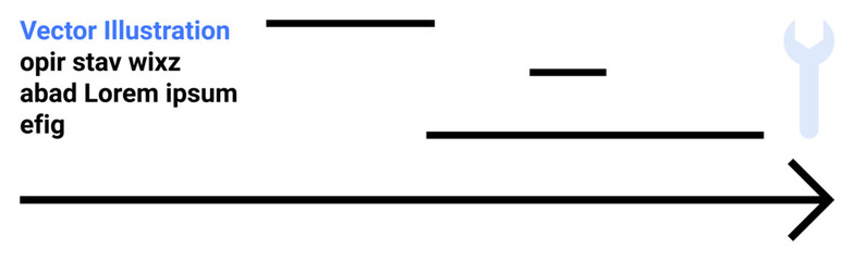 Obraz premium Workflow visualization, project planning, team collaboration, system design, mechanical engineering, process flow. Black lines, arrow text placeholders and wrench shape. Workflow and project