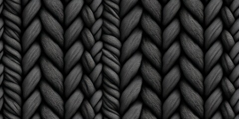 Close up view reveals texture of thick dark gray chunky knit fabric pattern