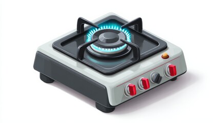 Fototapeta premium A stove with a blue flame on it. The stove is white and black