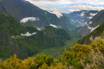 Fototapeta premium Scenic cloudy landscape from Belvédère du Nez de Boeuf, Reunion Island, France 