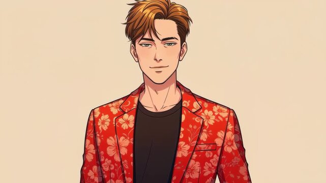 Stylish Man in Vibrant Attire: A confident man in a fashionable floral patterned jacket and black shirt, emanating a sense of style and poise.