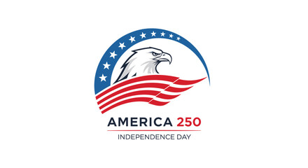 Patriotic America 250 Independence Day icon, vector illustration of eagle with American flag and stars.