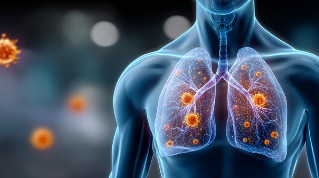 A man's lungs are filled with germs and the image is meant to be a warning about the dangers of not taking care of one's health