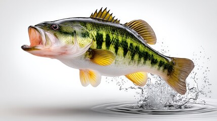 Naklejka premium A large green fish is leaping out of the water. The fish is surrounded by water droplets, creating a sense of motion and energy. The image conveys a feeling of excitement and action