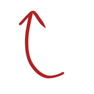 Brick red arrow hand drawn on transparent background. Red arrow going up