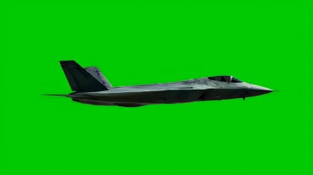Stealth Fighter Jet F-22 Raptor Military Aircraft Isolated on Green Screen for Compositing