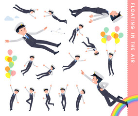 空中に浮かぶ運転手男性のセット