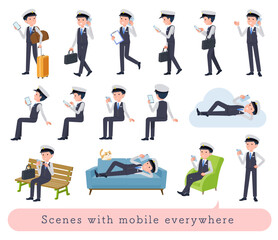 色々なシーンでスマホを使う運転手男性のセット