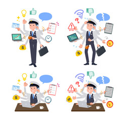 オフィスでマルチタスクをこなす運転手男性のセット