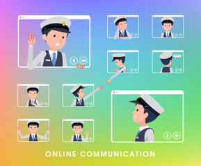 オンラインでコミュニケーションをとっている運転手男性のセット