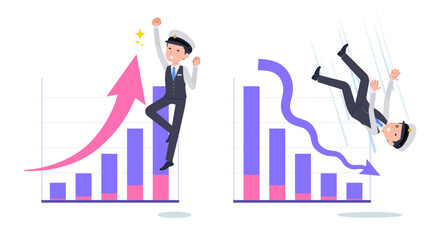 業績アップと業績ダウンを表現する運転手男性のセット