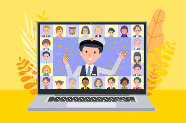 オンラインでプレゼンテーションしている運転手男性のセット