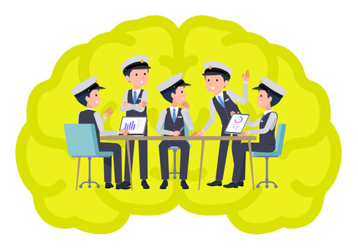 脳内会議をする運転手男性のセット