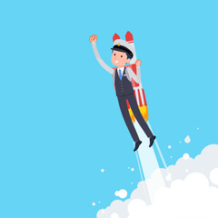 ロケットジェットで飛び立つ運転手男性のセット