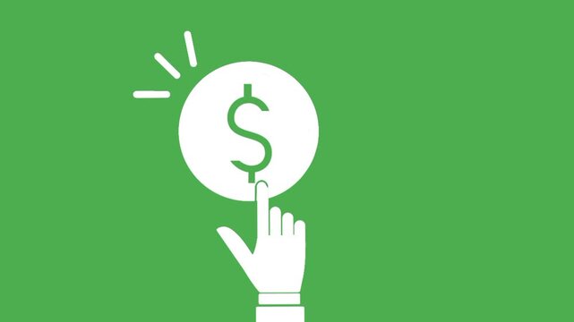 Pay per click animation concept with white hand tapping white coin. Symbol of online income, promotion, and digital advertising growth