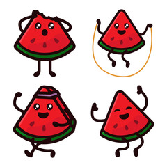 Set of cute watermelon mascot logo designs.