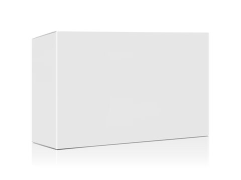 Realistic Cardboard Packaging Box Mockup. Blank Thin Paper Product Box 3D Vector Template Isolated on White Background for Medicine, Food and Cosmetic Branding Presentation