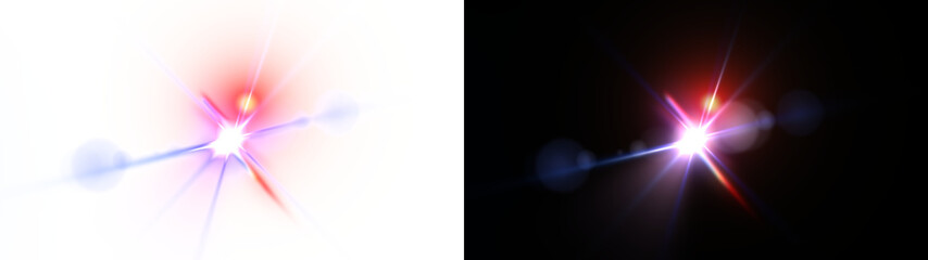 Abstract lens flares with vibrant colors illuminate a dark background, featuring dynamic light streaks