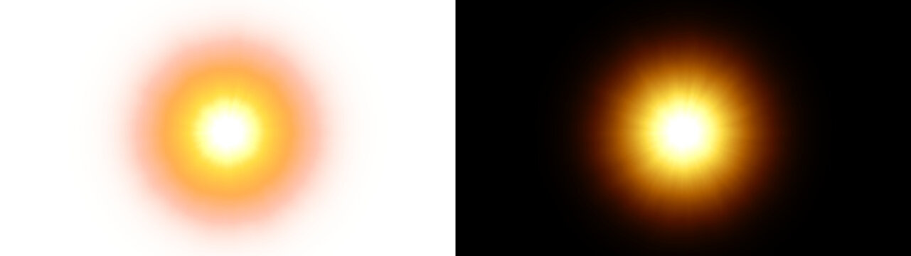 A glowing orange celestial body radiates light in a minimalist style against a black background