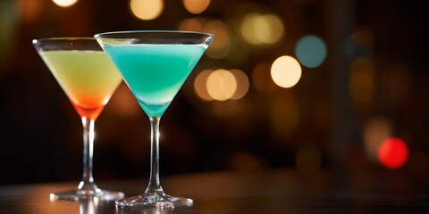 Two martinis are on a table