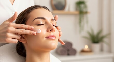 A serene woman receiving a facial treatment in a peaceful spa setting
