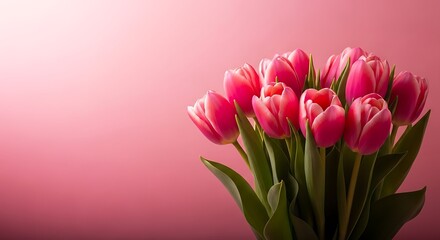 Fototapeta premium A bouquet of pink tulips against a soft pink gradient background
