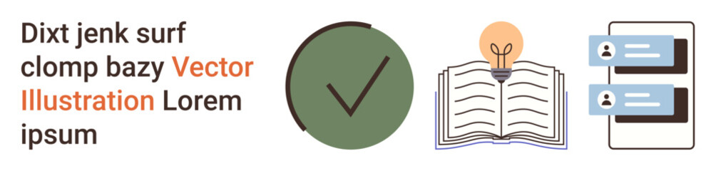 Education, creativity, verification, knowledge sharing, communication, data transfer. Open book with lightbulb, checkmark in a circle and profile cards. Education and creativity visually illustrated © robu_s