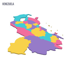 Obraz premium Venezuela political map of administrative divisions - states, capital district and federal dependencies. Colorful isometric blank vector map.